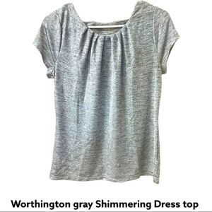 Worthington Women's gray Short Sleeve  shimmery top